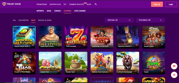 trust dice casino games selection